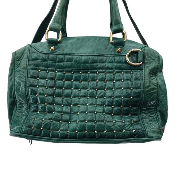 Rebecca Minkoff Crossbody Satchel Jade Green Leather Gold Tone Studs Hardware - Picture 3 of 12